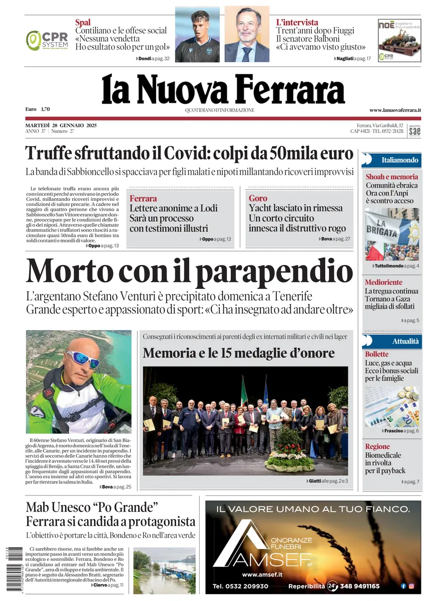 Prima-pagina-nuova ferrara-oggi-edizione-del-2025-01-28